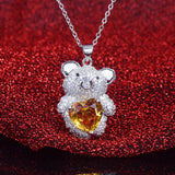 Cartoon Bear Pendant Necklace Yellow Cubic Zirconia Choker