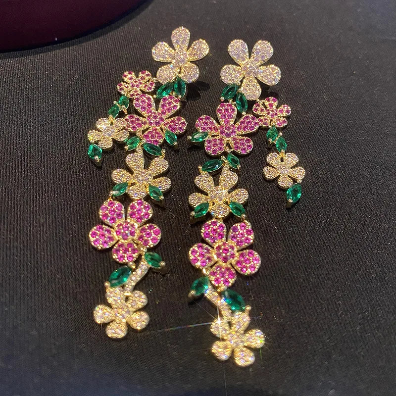 Yellow Flower Dangle Earrings Tassel Long Jewelry for Women