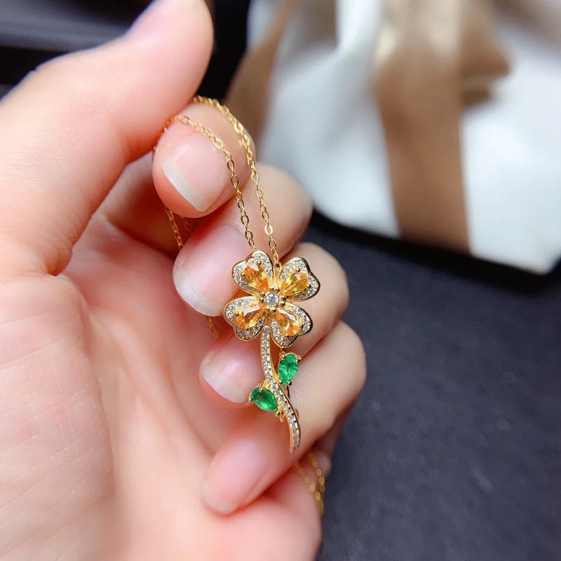 Four Leaf Clover Necklace with Lab Emerald Pendant