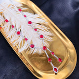 Silver Lab Ruby Stone Necklace Ladies Wedding Banquet Party Sweater Necklace