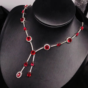 Silver Lab Ruby Stone Necklace Ladies Wedding Banquet Party Sweater Necklace