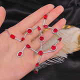 Silver Lab Ruby Stone Necklace Ladies Wedding Banquet Party Sweater Necklace
