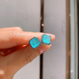 Paraiba Stone Tourmaline Earrings Silver Stud Brazilian Jewelry
