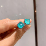 Paraiba Stone Tourmaline Earrings Silver Stud Brazilian Jewelry
