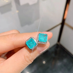 Paraiba Stone Tourmaline Earrings Silver Stud Brazilian Jewelry