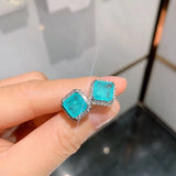 Paraiba Stone Tourmaline Earrings Silver Stud Brazilian Jewelry