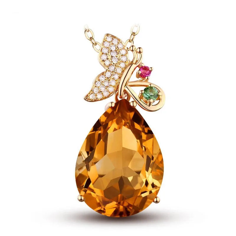 Champagne Morganite Butterfly Pendant Necklace Clavicle Chain