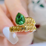 Vintage Yellow Women Ring Water Drop Emerald Zirconia Twisted Rings