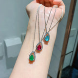 Water Drop Paraiba Tourmaline Stone Emerald Pendant Necklace