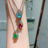 Water Drop Paraiba Tourmaline Stone Emerald Pendant Necklace