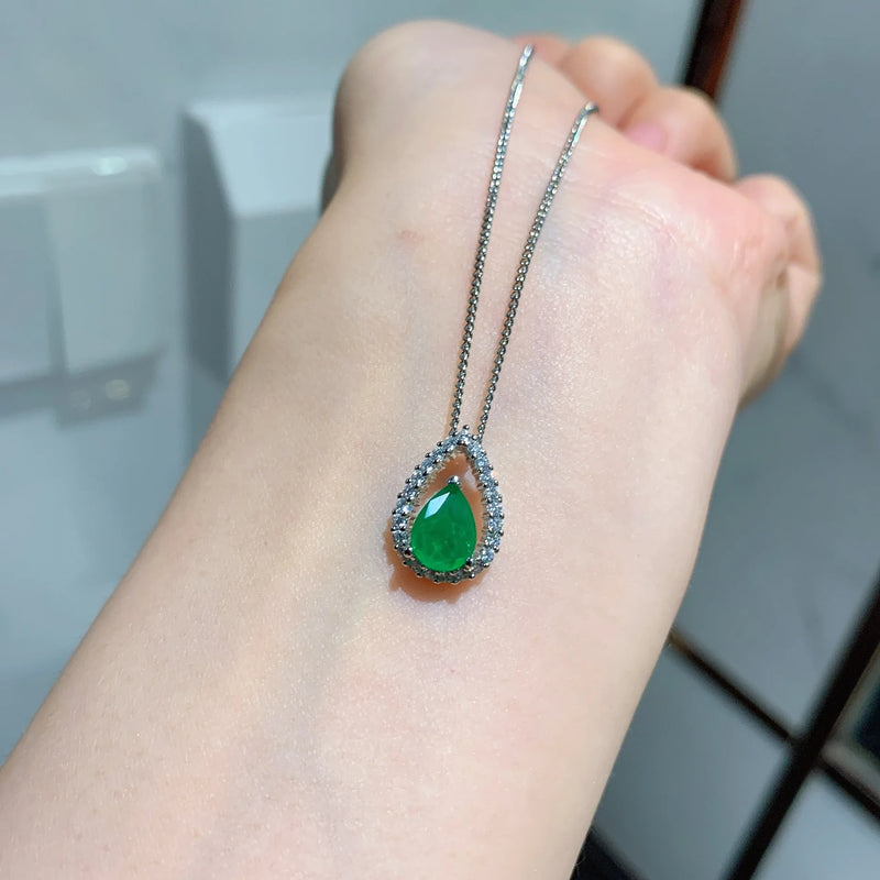Water Drop Paraiba Tourmaline Stone Emerald Pendant Necklace