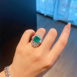 Square Green Paraiba Tourmaline Ring Silver Wedding Engagement Bridal Jewelry