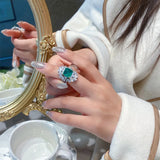 Square Green Paraiba Tourmaline Ring Silver Wedding Engagement Bridal Jewelry