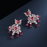 Vintage Red CZ Tassel Drop Earrings Wedding Jewelry