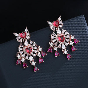 Vintage Red CZ Tassel Drop Earrings Wedding Jewelry