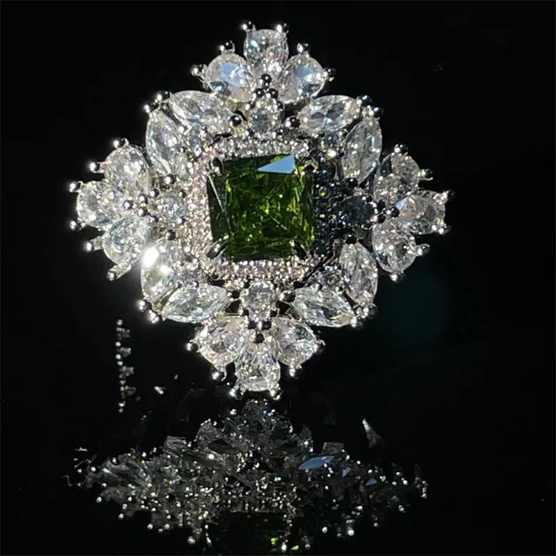 Vintage Silver Rings for Women Green Zirconia Wedding Jewelry