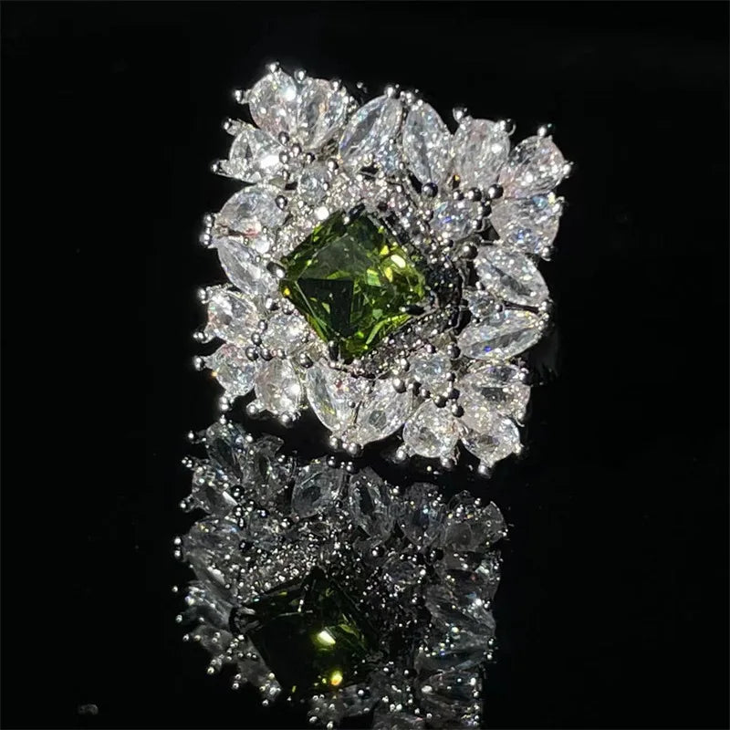 Vintage Silver Rings for Women Green Zirconia Wedding Jewelry