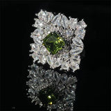 Vintage Silver Rings for Women Green Zirconia Wedding Jewelry
