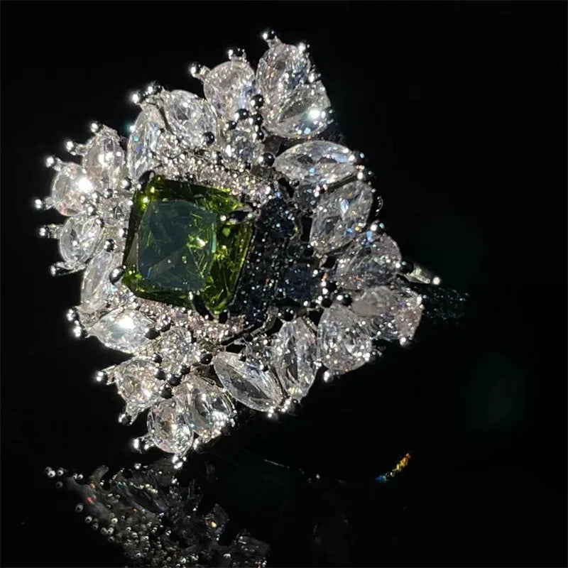 Vintage Silver Rings for Women Green Zirconia Wedding Jewelry