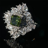 Vintage Silver Rings for Women Green Zirconia Wedding Jewelry