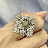 Vintage Silver Rings for Women Green Zirconia Wedding Jewelry