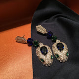 Vintage Snake Pendant Earrings Zircon S.Silver Drop Earring Dangle for Women
