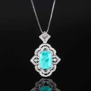 Paraiba Gemstone Pendant Necklace Vintage Chokers Chain