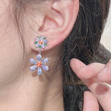 Purple Cubic Zirconia Flower Stud Earrings Ear Jewelry Wedding Party