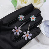 Purple Cubic Zirconia Flower Stud Earrings Ear Jewelry Wedding Party