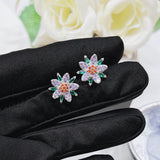Purple Cubic Zirconia Flower Stud Earrings Ear Jewelry Wedding Party