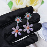 Purple Cubic Zirconia Flower Stud Earrings Ear Jewelry Wedding Party