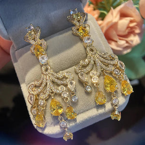 Silver Tassel Earrings CZ Crystal Pendant Dangler