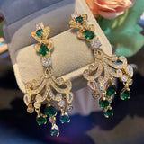 Silver Tassel Earrings CZ Crystal Pendant Dangler