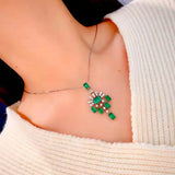 Ladies Emerald Zirconia Pendant Necklace Vintage Charm Chokers