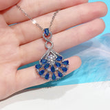 Lab Sapphire Pendant Necklace Silver Zircon Choker Girls Jewelry
