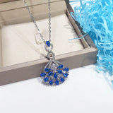 Lab Sapphire Pendant Necklace Silver Zircon Choker Girls Jewelry