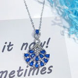 Lab Sapphire Pendant Necklace Silver Zircon Choker Girls Jewelry