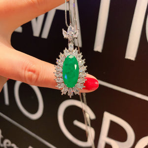 Retro Emerald Pendant Necklace Silver Wedding Choker