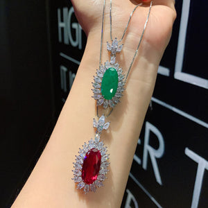 Retro Emerald Pendant Necklace Silver Wedding Choker