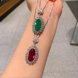 Retro Emerald Pendant Necklace Silver Wedding Choker