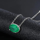 Egg Shape Lab Emerald Sweater Necklace Chokers for Women Silver Charm Chain