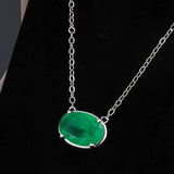 Egg Shape Lab Emerald Sweater Necklace Chokers for Women Silver Charm Chain