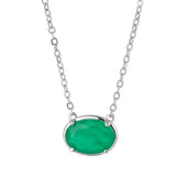 Egg Shape Lab Emerald Sweater Necklace Chokers for Women Silver Charm Chain