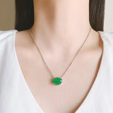 Egg Shape Lab Emerald Sweater Necklace Chokers for Women Silver Charm Chain