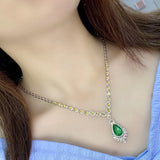 Lab Emerald Pendant Necklace Silver Choker Wedding Jewelry