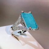 Big Square Paraiba Tourmaline Ring Female Silver Finger Rings