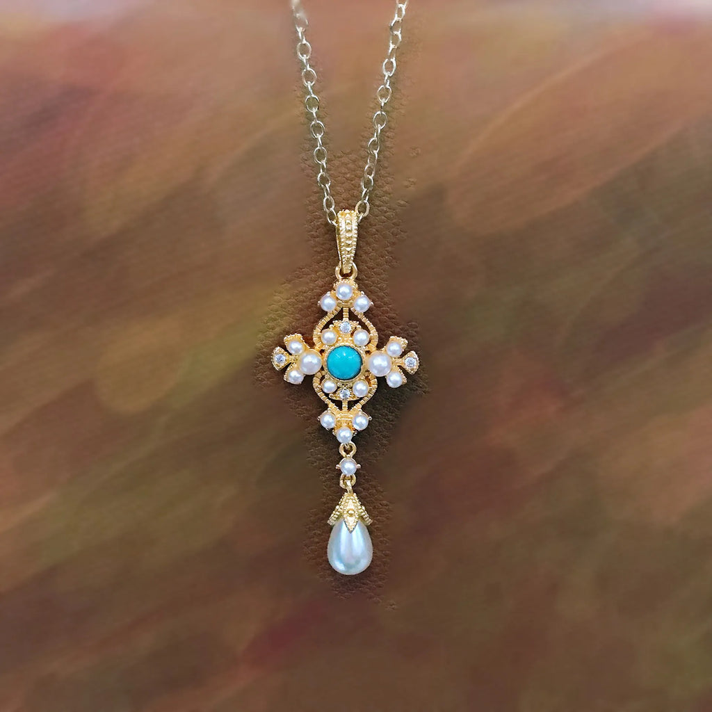 Antique Jewelry Freshwater Pearls Turquoise Neck Choker Vintage Necklace