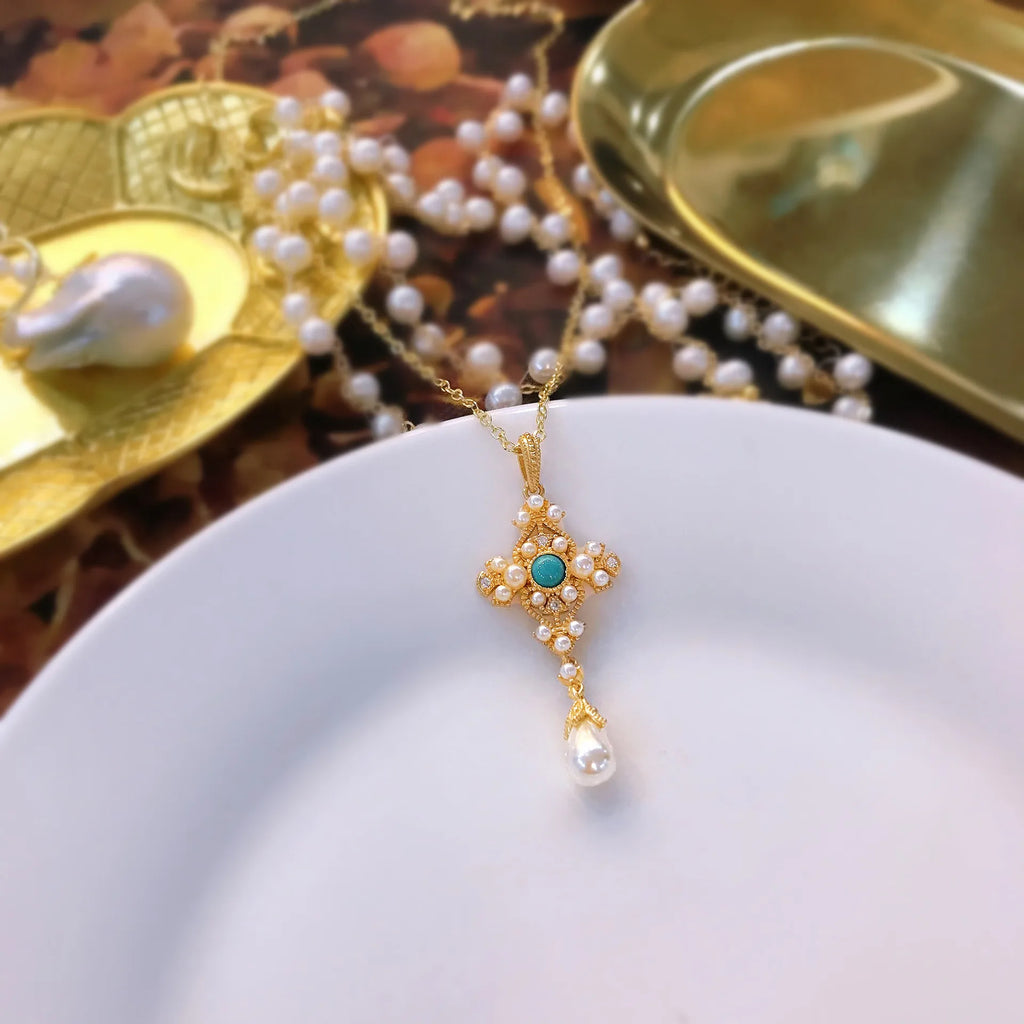 Antique Jewelry Freshwater Pearls Turquoise Neck Choker Vintage Necklace