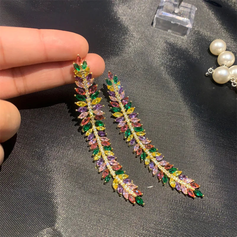 Multicolor Zirconia Tassel Drop Earrings for Wedding Bride