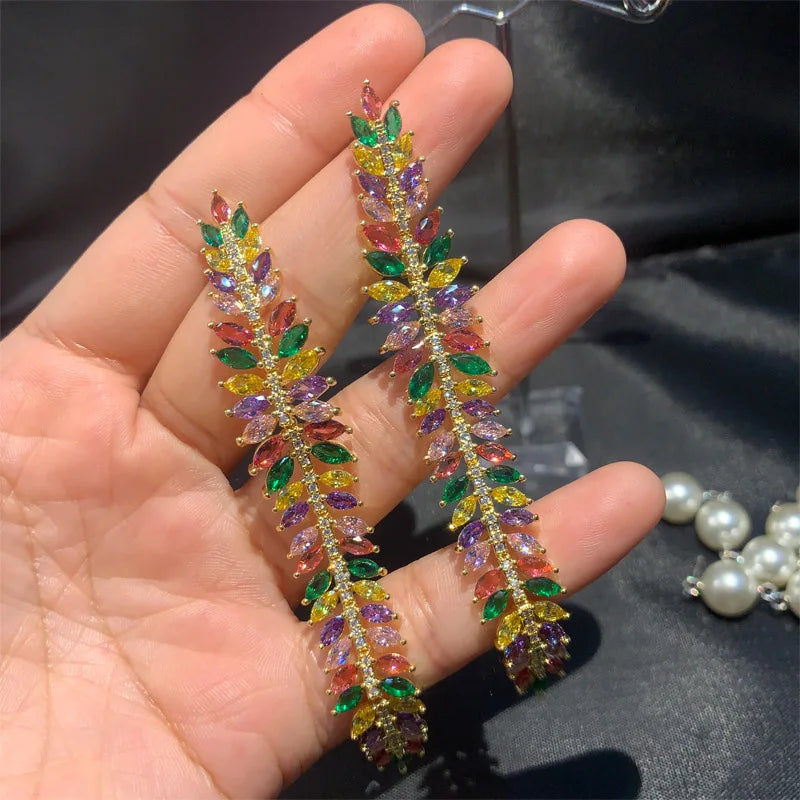 Multicolor Zirconia Tassel Drop Earrings for Wedding Bride